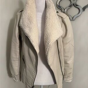 Jessica Simpson Cream Faux-Shearling Moto Jacket